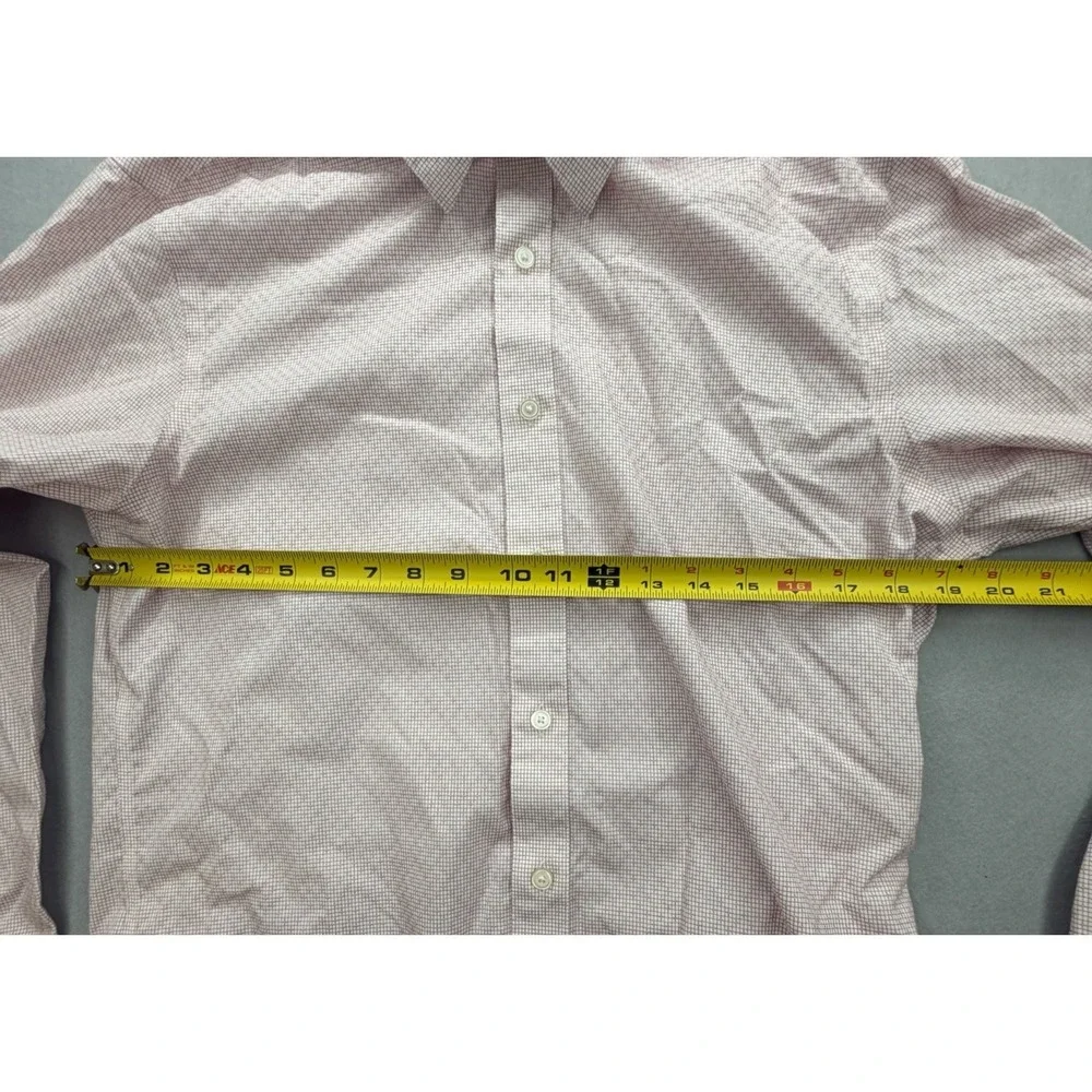 Banana Republic Mens M Untucked Slim Fit Non Iron Pink Gingham Shirt 424357-30